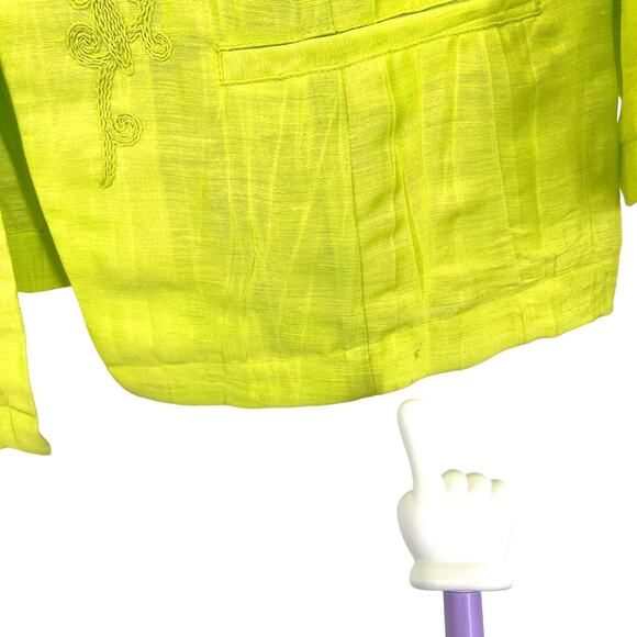 Chicos Sz Medium 1 US 8/10 Neone Green LINEN BLEND Tropical Blouse Shirt Top - Picture 7 of 9